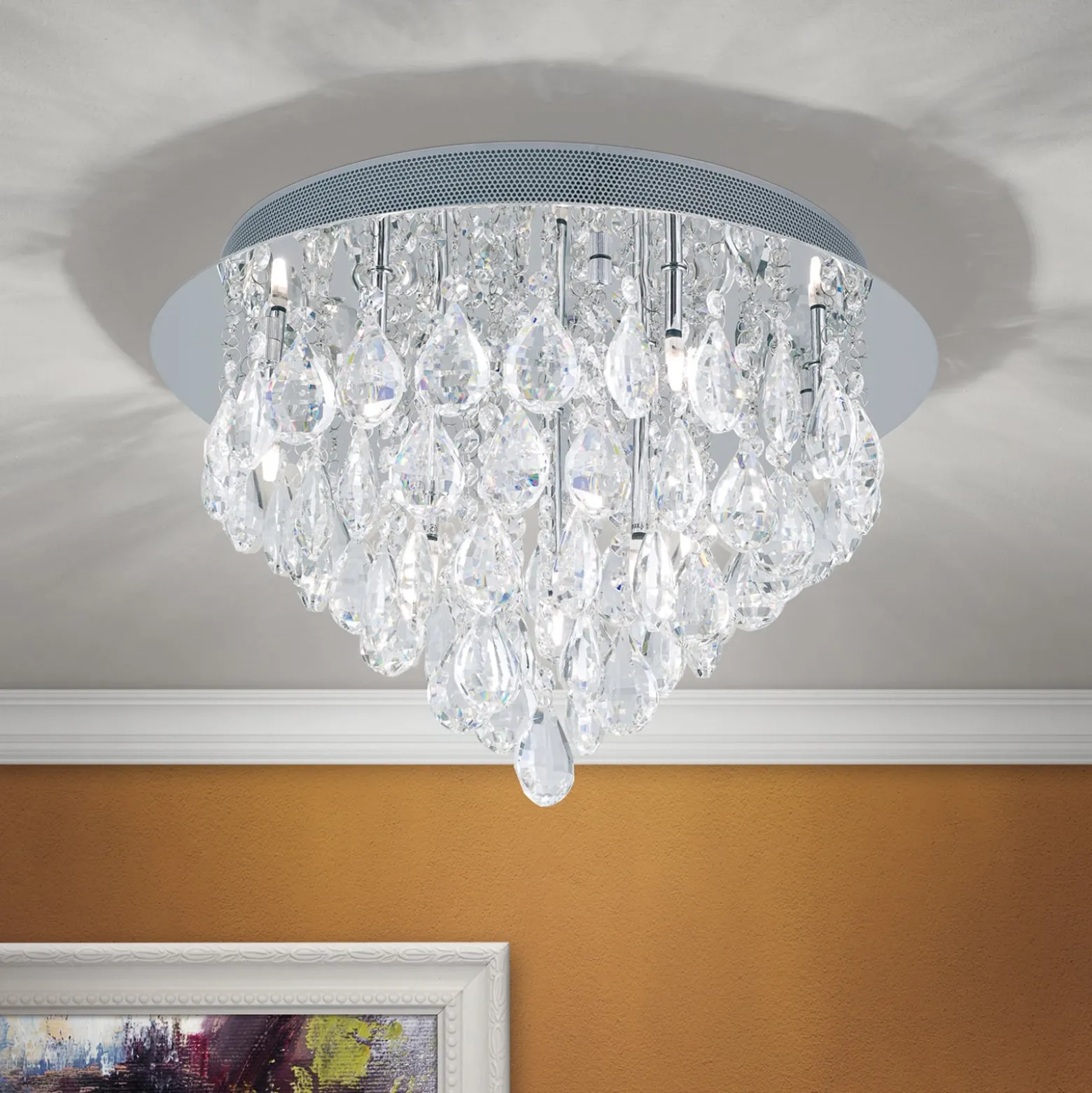 Deckenlampe Celeste mit K9-Kristallen, Ø45cm chrom