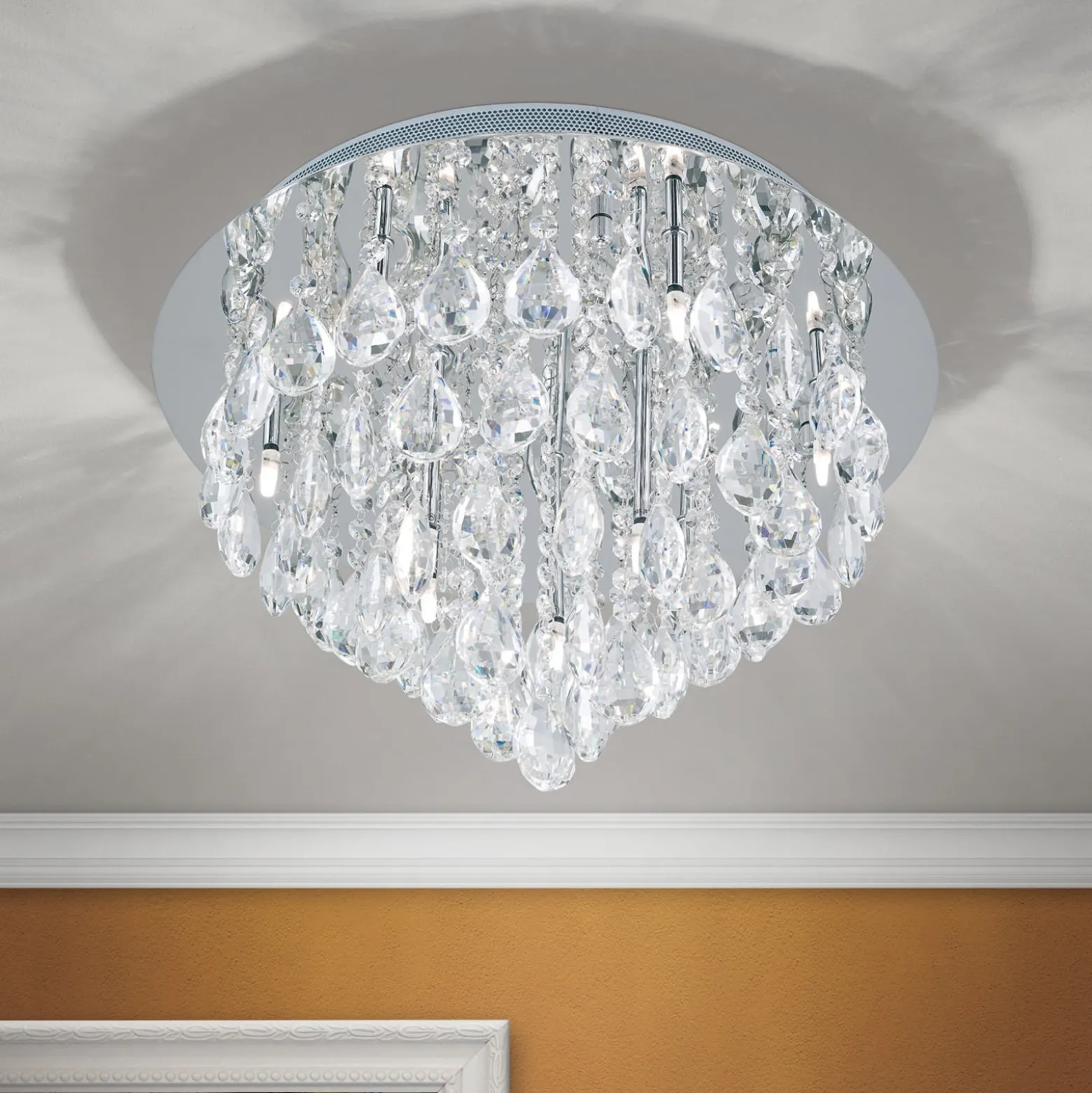 Deckenlampe Celeste mit K9-Kristallen, Ø45cm chrom
