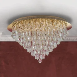 Deckenlampe Celeste mit K9-Kristallen, Ø75cm, gold
