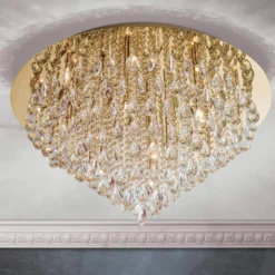 Deckenlampe Celeste mit K9-Kristallen, Ø75cm, gold