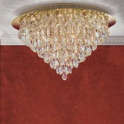 Deckenlampe Celeste mit K9-Kristallen, Ø75cm, gold