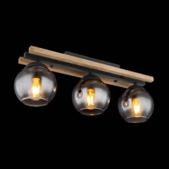 Deckenlampe Conni, Länge 60 cm, rauchgrau, Holz/Glas, 3-flg.