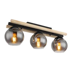 Deckenlampe Conni, Länge 60 cm, rauchgrau, Holz/Glas, 3-flg.