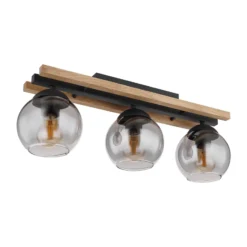 Deckenlampe Conni, Länge 60 cm, rauchgrau, Holz/Glas, 3-flg.