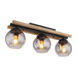 Deckenlampe Conni, Länge 60 cm, rauchgrau, Holz/Glas, 3-flg.