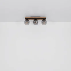 Deckenlampe Conni, Länge 60 cm, rauchgrau, Holz/Glas, 3-flg.
