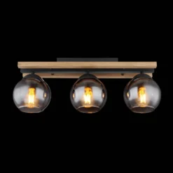 Deckenlampe Conni, Länge 60 cm, rauchgrau, Holz/Glas, 3-flg.