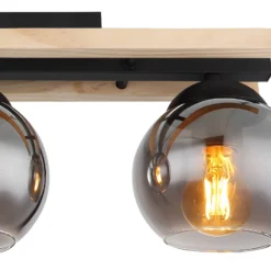 Deckenlampe Conni, Länge 60 cm, rauchgrau, Holz/Glas, 3-flg.