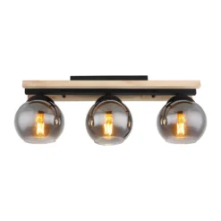 Deckenlampe Conni, Länge 60 cm, rauchgrau, Holz/Glas, 3-flg.