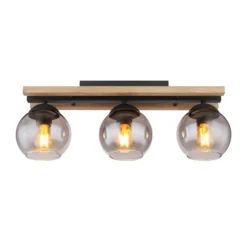 Deckenlampe Conni, Länge 60 cm, rauchgrau, Holz/Glas, 3-flg.
