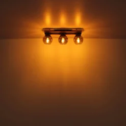 Deckenlampe Conni, Länge 60 cm, rauchgrau, Holz/Glas, 3-flg.
