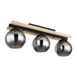 Deckenlampe Conni, Länge 60 cm, rauchgrau, Holz/Glas, 3-flg.