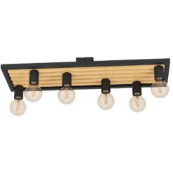 Deckenlampe Consett, schwarz/braun, Holz, 78 cm, 6-flg., E27