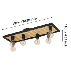 Deckenlampe Consett, schwarz/braun, Holz, 78 cm, 6-flg., E27