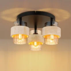 Deckenlampe Daren, 3-flg., beige/amber/schwarz, Ø 38 cm, E27