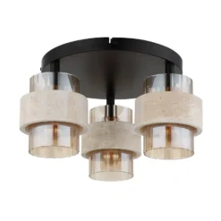 Deckenlampe Daren, 3-flg., beige/amber/schwarz, Ø 38 cm, E27