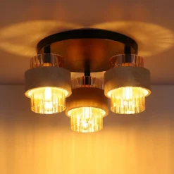 Deckenlampe Daren, 3-flg., beige/amber/schwarz, Ø 38 cm, E27