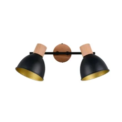 Deckenlampe Delume, schwarz, Länge 49 cm, 2-flg. Metall/Holz