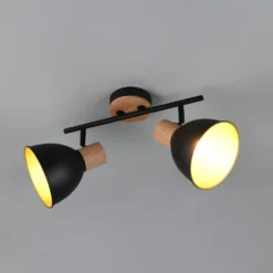 Deckenlampe Delume, schwarz, Länge 49 cm, 2-flg. Metall/Holz