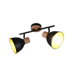 Deckenlampe Delume, schwarz, Länge 49 cm, 2-flg. Metall/Holz