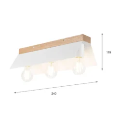 Deckenlampe Esme, weiß, Länge 40 cm, Metall/Holz, 3-flammig