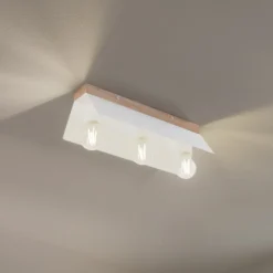 Deckenlampe Esme, weiß, Länge 40 cm, Metall/Holz, 3-flammig