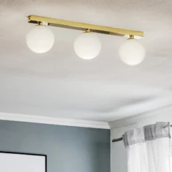 Deckenlampe Fatis Opalglas/messing 3-flammig lang
