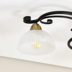 Deckenlampe Flora, 3 Glasschirme, schwarz/messing