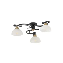 Deckenlampe Flora, 3 Glasschirme, schwarz/messing