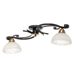 Deckenlampe Flora, 2 Glasschirme, schwarz/messing