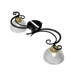 Deckenlampe Flora, 2 Glasschirme, schwarz/messing