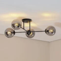 Deckenlampe Glassy, 4-flg. gekreuzt schwarz/grafit