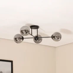 Deckenlampe Glassy, 4-flg. gekreuzt schwarz/grafit