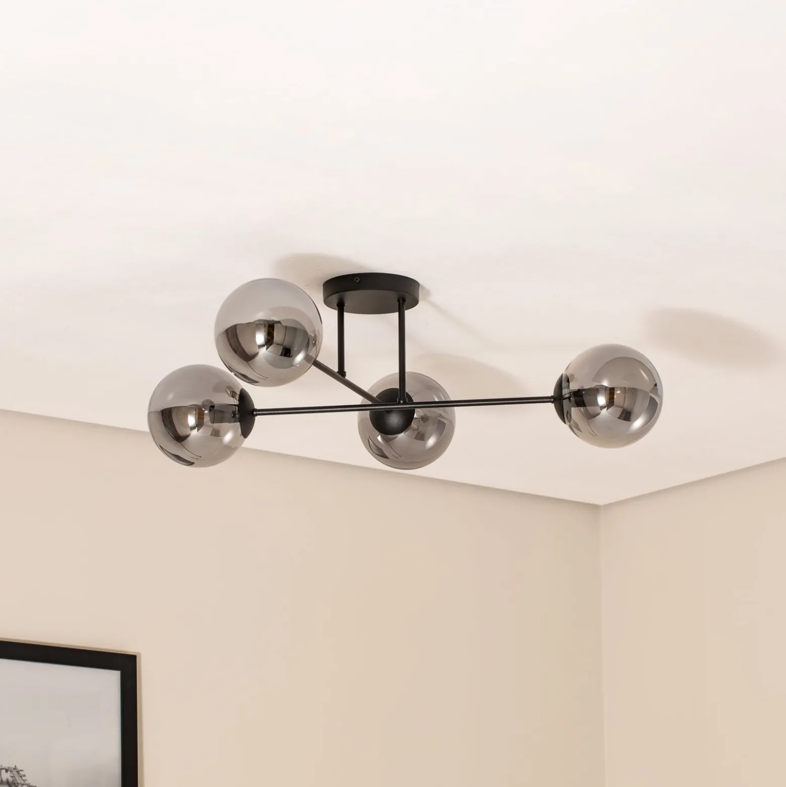 Deckenlampe Glassy, 4-flg. gekreuzt schwarz/grafit