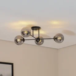Deckenlampe Glassy, 4-flg. gekreuzt schwarz/grafit