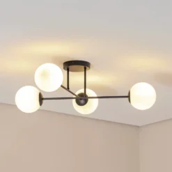 Deckenlampe Glassy, 4-flg., gekreuzt, schwarz/opal