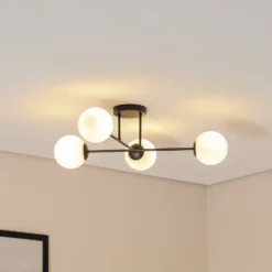 Deckenlampe Glassy, 4-flg., gekreuzt, schwarz/opal