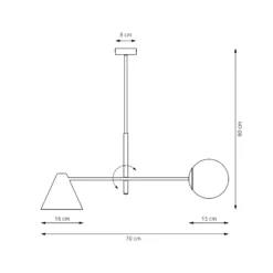 Deckenlampe Hermes, 2-flammig, schwarz, Glas, 70 cm, E14