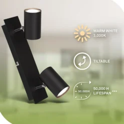 Deckenlampe Isil A, schwarz, 2-flammig, Metall, drehbar