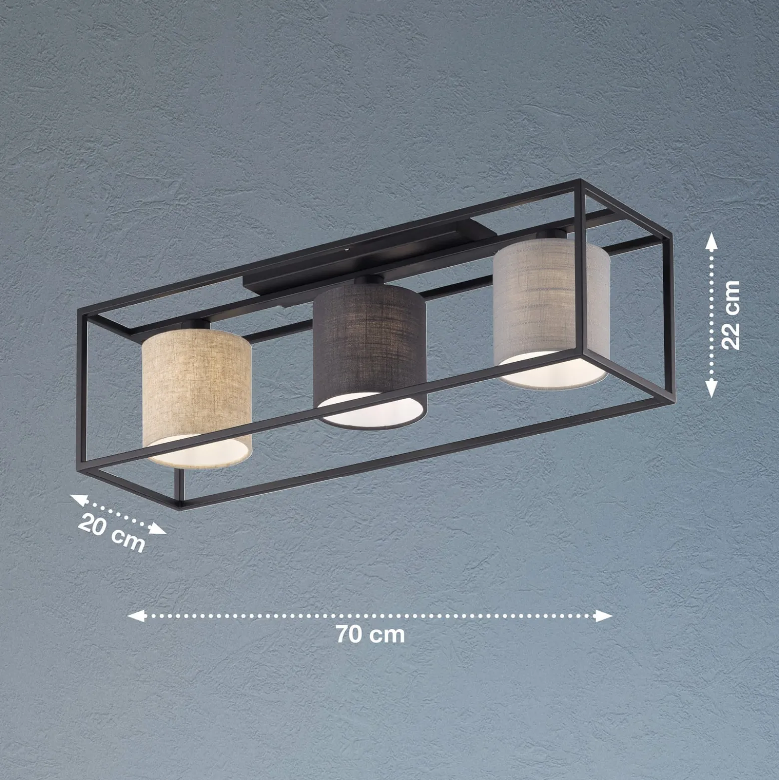 Deckenlampe Isko mit drei Stoffschirmen