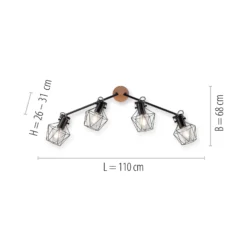 Deckenlampe Jaro justierbar schwarz/holz 4-flammig