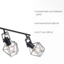 Deckenlampe Jaro justierbar schwarz/holz 4-flammig