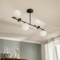 Deckenlampe Kabo,1 Arm, schwarz, sechsflammig