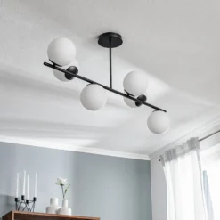 Deckenlampe Kabo,1 Arm, schwarz, sechsflammig