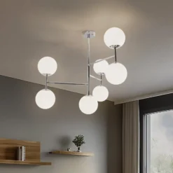 Deckenlampe Korek, chrom/weiß, Glas, 75 cm, 7-flg., E14