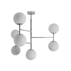 Deckenlampe Korek, chrom/weiß, Glas, 75 cm, 7-flg., E14