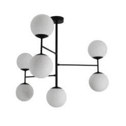 Deckenlampe Korek, schwarz/weiß, Glas, 75 cm, 7-flg., E14