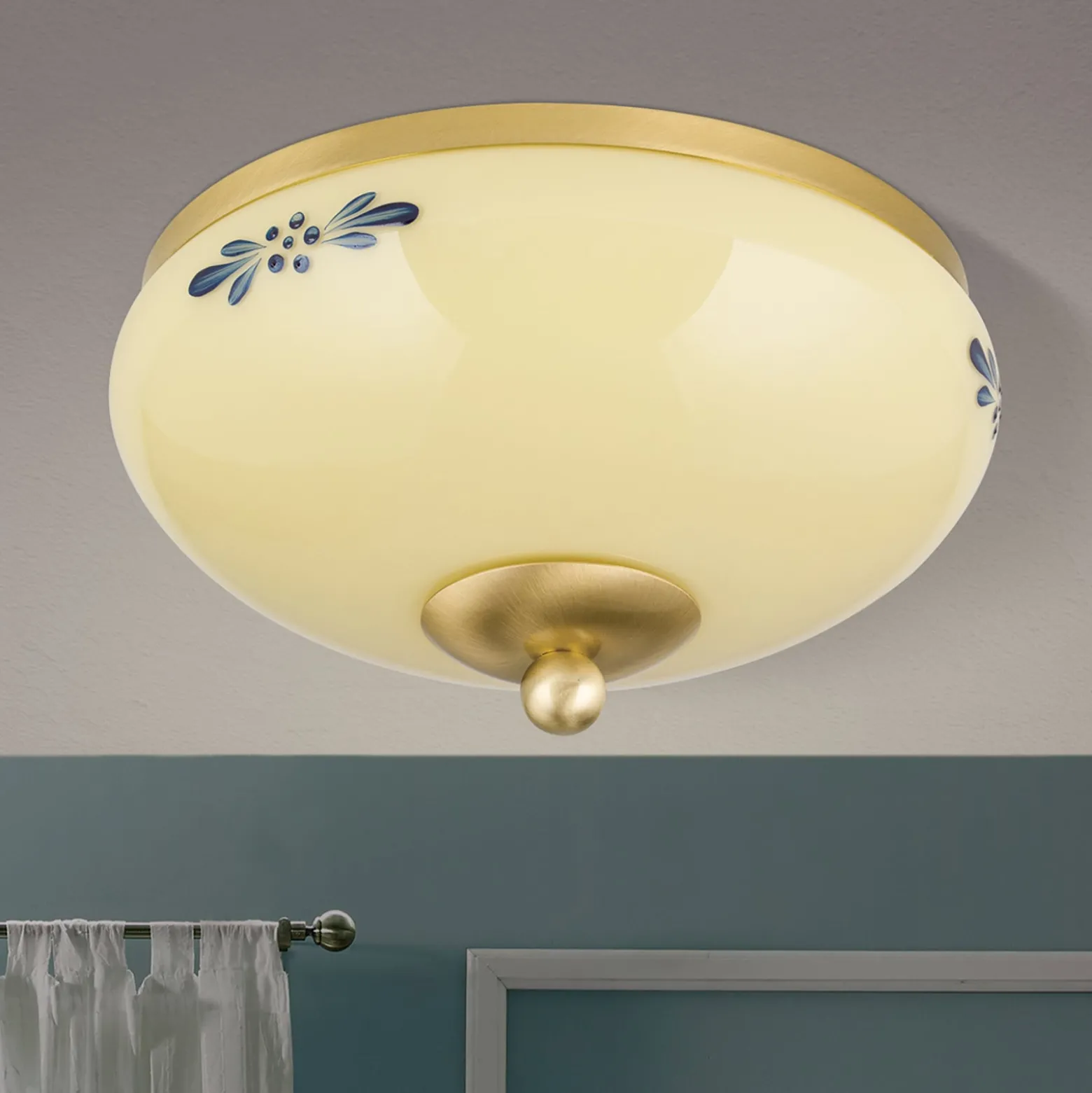 Deckenlampe Landhaus Messing creme blau Ø 21cm