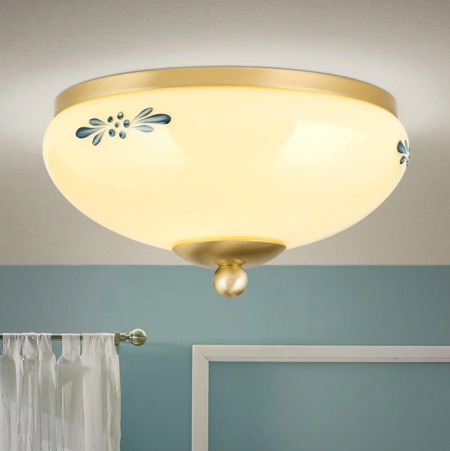 Deckenlampe Landhaus Messing creme blau Ø 21cm