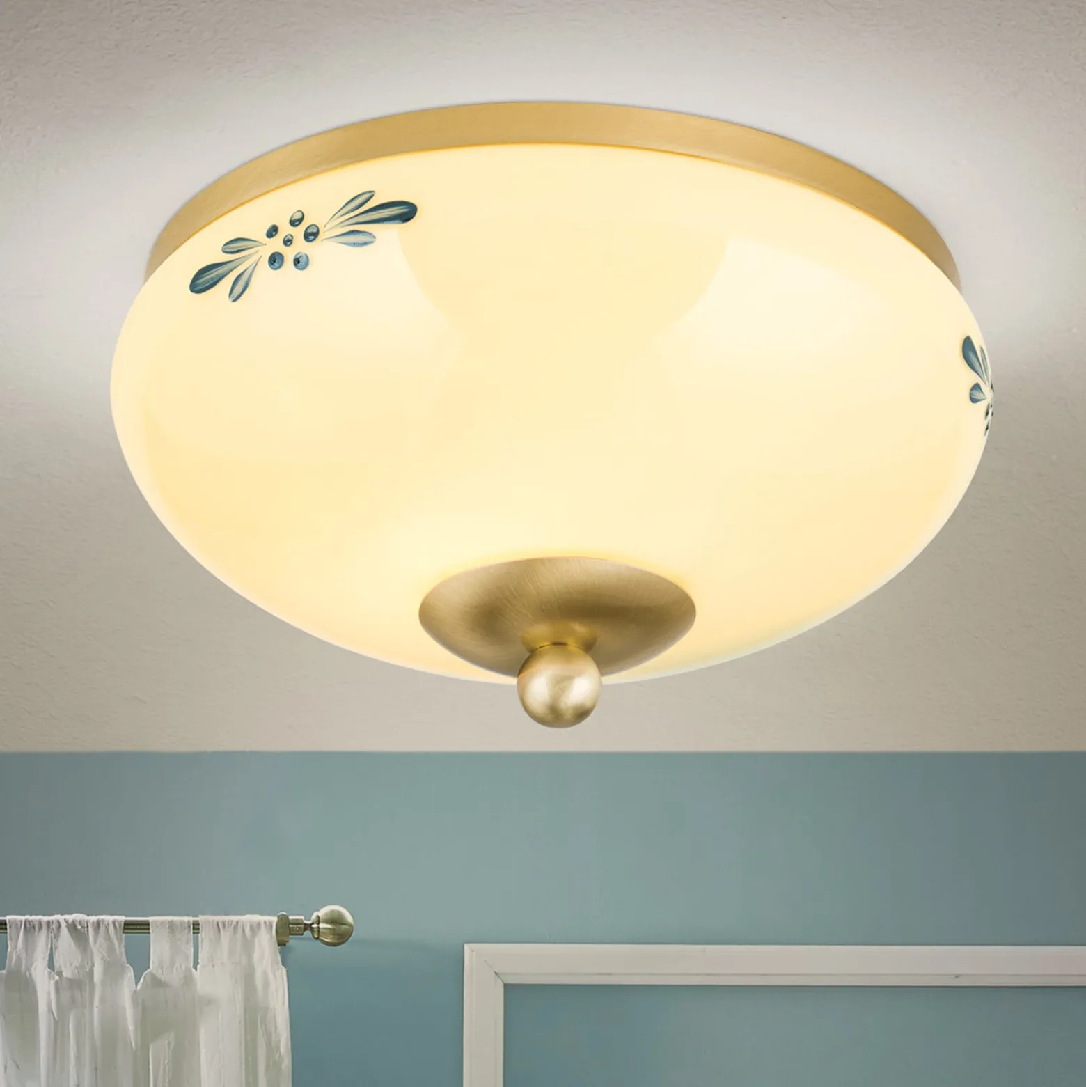 Deckenlampe Landhaus Messing creme blau Ø 21cm